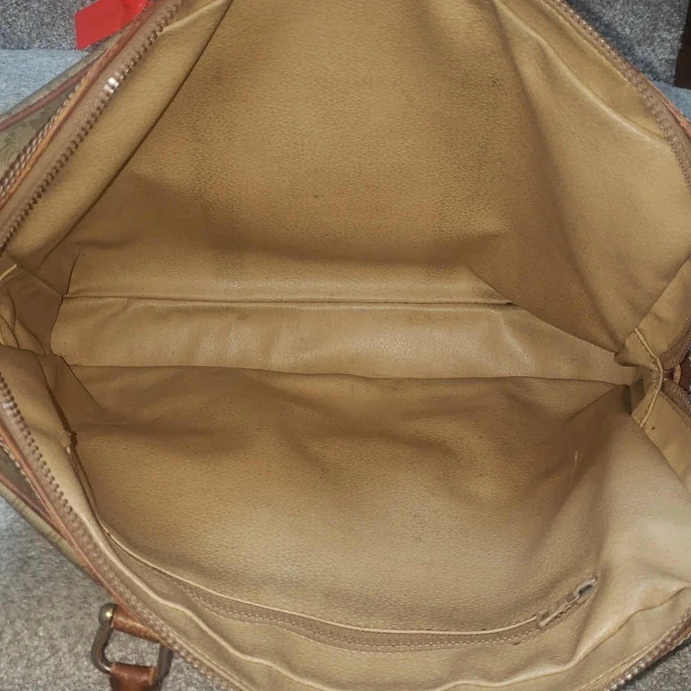 Celine Tan/Brown Leather/Coated Canvas Briefcase Document case Authentic Vintage